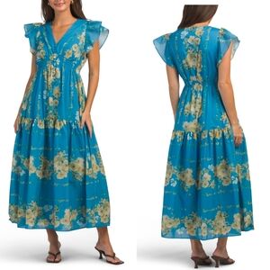 💙🔹️TAYLOR 🔹️Floral Blue/yellow  Floral V Neck  Maxi Dress